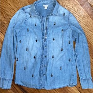 J. Crew Jeweled Button Down